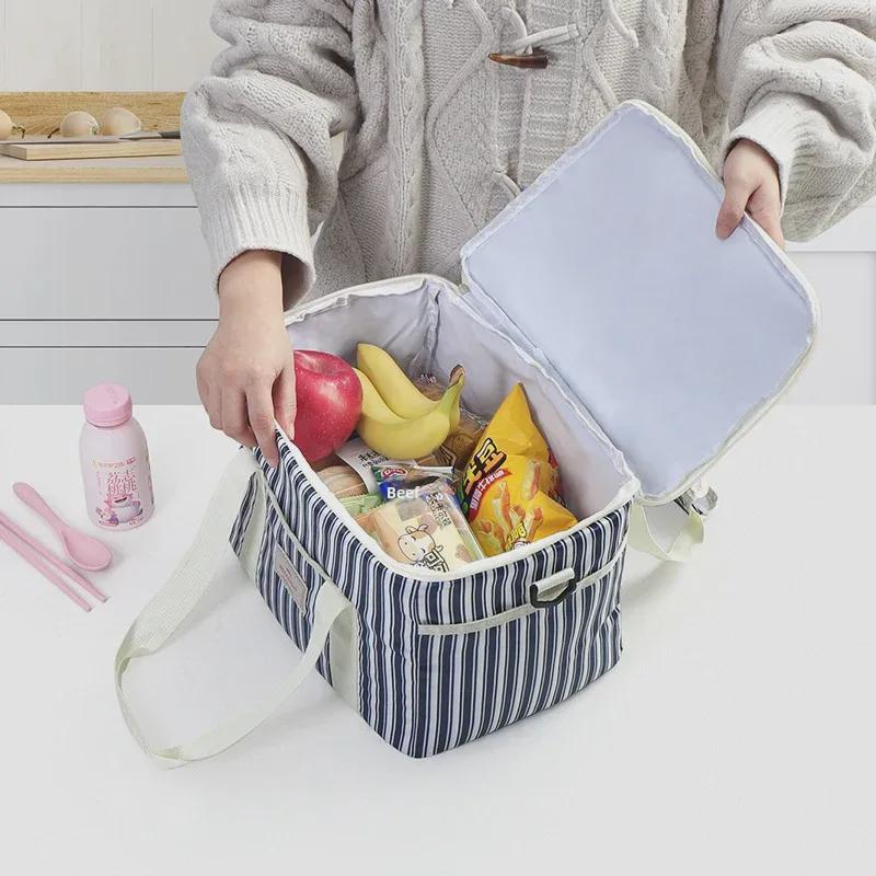Striped Portable Large-Capacity Insulated Picnic Bag and Cooler