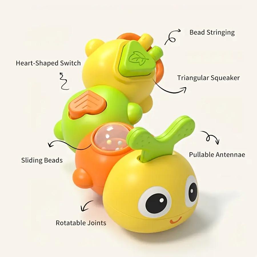 Twisty Caterpillar Baby Toy Interactive Rotating Joints Squeaker & Beads Motor Skills Development Safe Durable Toddler Playtime