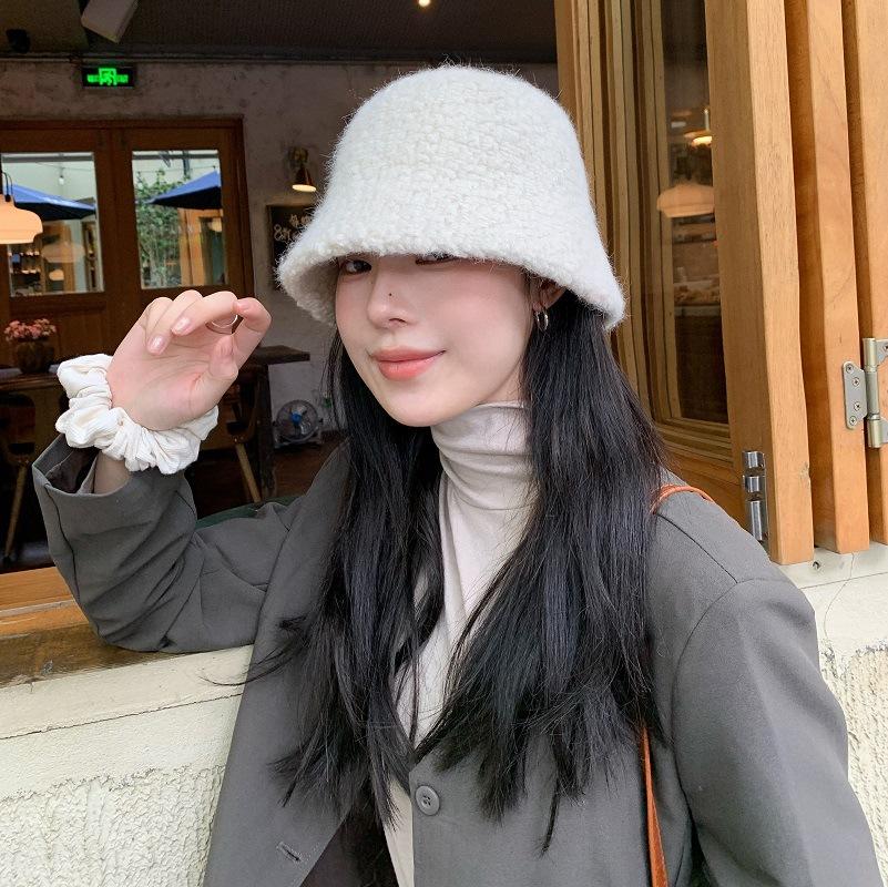 New autumn and winter face bucket hat women's versatile plush bucket hat trendy hat warm basin hat