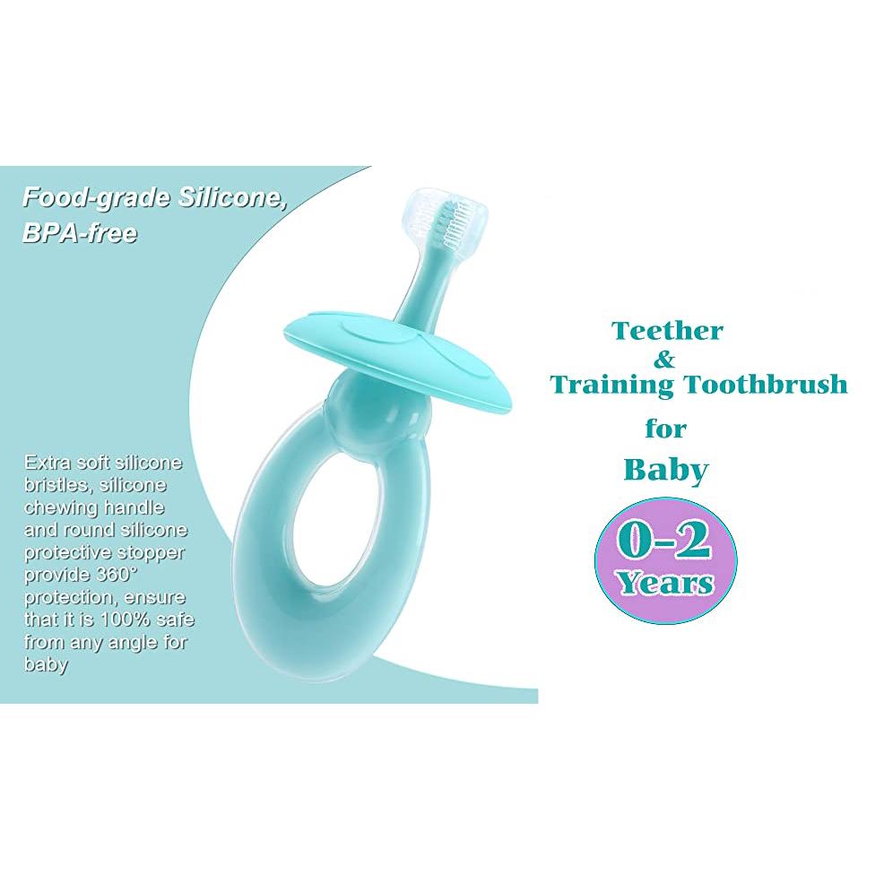 Baby Toothbrush Toddler Toothbrush for Age 0-5 Years Old, BPA Free Silicone Infant Toothbrush for Baby Gum Care with Baffle To Prevent Swallowing