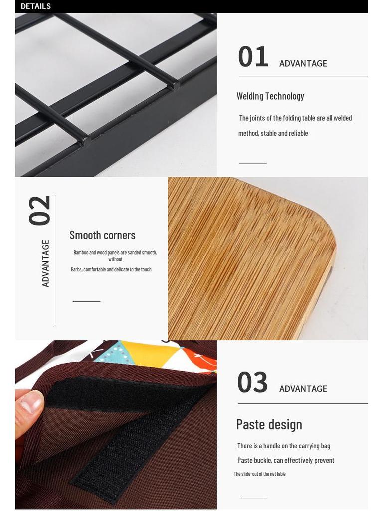 Draagbare Bamboe Eettafel met Gaasrek voor Kamperen & BBQ