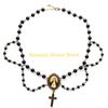 F26C Crystal Beads Rosary Catholic Necklace Miraculous Medal & Crucifix Pendant Catholic Necklace Chain for Women Girl Teen