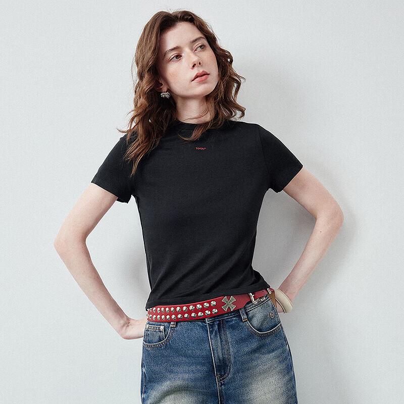 Chuyu Women's Soft Acetate Slim Fit Short Sleeve Crop Top