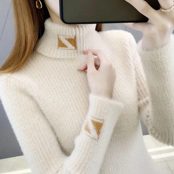 Turtleneck Jumpers Women Mink Fleece Letters Jacquard Knitting Bottoming Shirts Autumn and Winter Thick Large Size Sweaters
