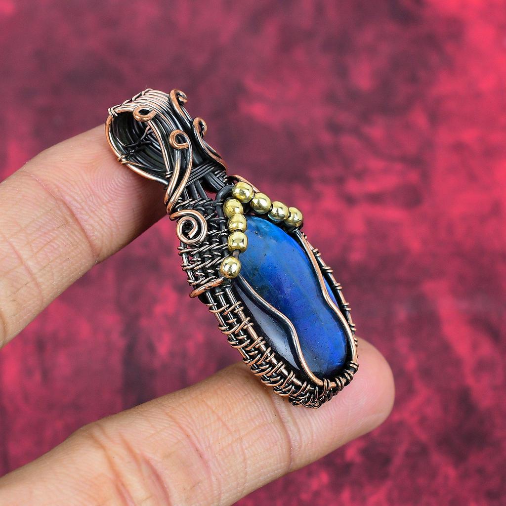 Labradorite Pendant Copper Wire Wrapped Pendant Natural Gemstone Pendant Copper Jewelry Handmade Pendant Wire Wrapped Jewelry Gifts for Him