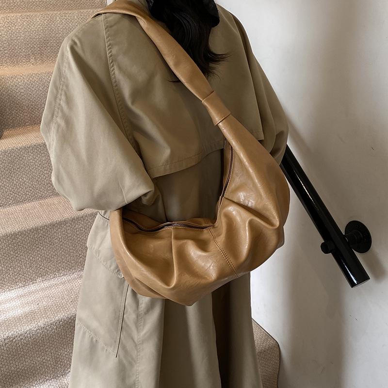 Lux Retro Soft Leather Pleated Dumpling Bag - Versatile Large Capacity Shoulder/Crossbody for Commuting