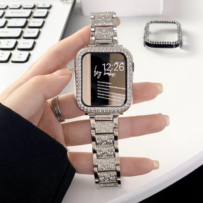 Podwójny rząd diamentów, wydrążone półetui dla Apple Watch SE/9/10, iWatch 7658