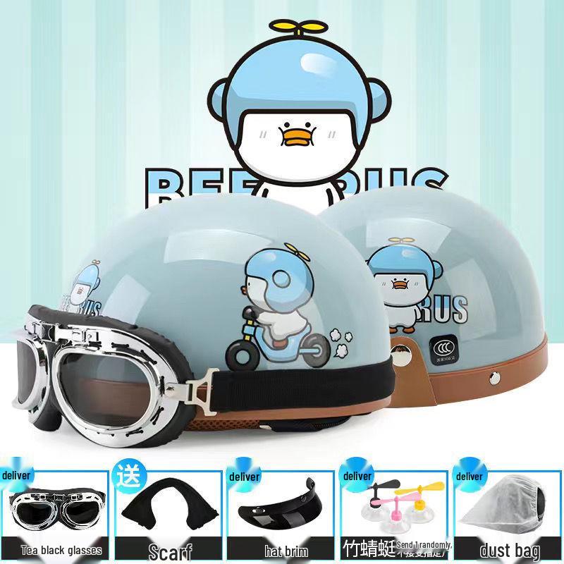 Trendy Street-Style Half Helmet with Eye Protection for Young Riders