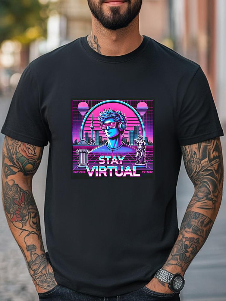 Stay Virtual Vaporwave Футболка Ретро Футуристический Киберпанк Графика Унисекс Футболка Унисекс Футболка L