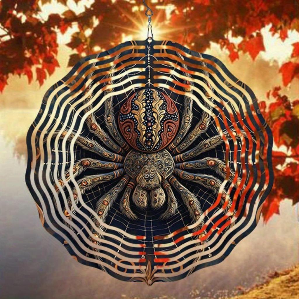 Modern Art Spider Design Metal Wind Spinner Outdoor Patio Decor Hanging Garden Wind Chime with Soothing Sounds for Garden Balcony Party