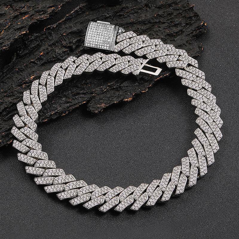 Cuban Chain Hip Hop Men's and Women's Necklace European and American Hot Selling Diamond Double Row Zircon Chain Flap Buckle Accessories