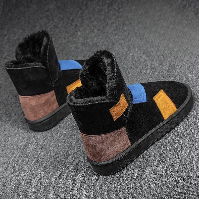 Winter 2026 Men's Color Block Snow Boots Fleece Lined Warm Anti Cold Couples Shearling Integrated Thick Sole Casual Korean Style