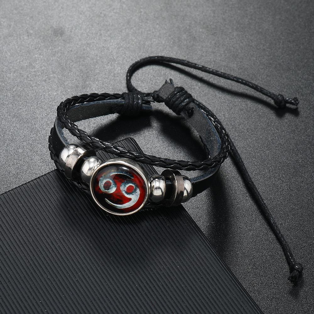 New 12 Constellation Luminous Cowhide Bracelet, Personalized Retro Men and Women Couple Jewelry Bracelet, Twelve Constellation Jewelry