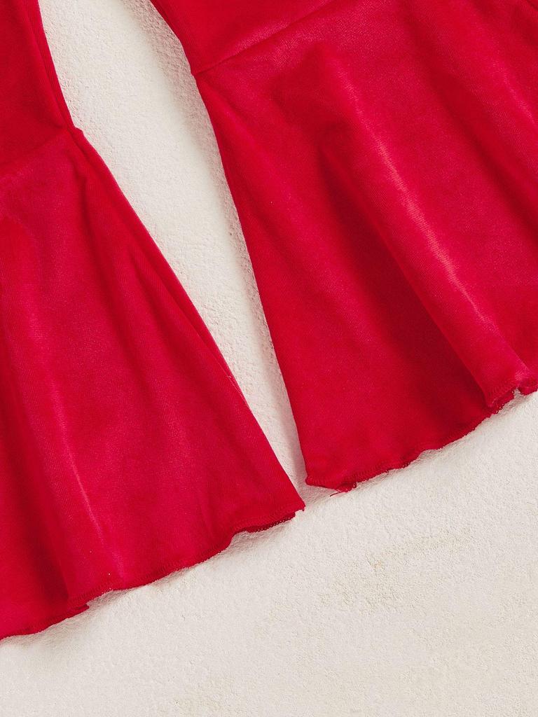 European and American Girls' Christmas Embroidery Bow Sweatshirt and Flare Pants Set