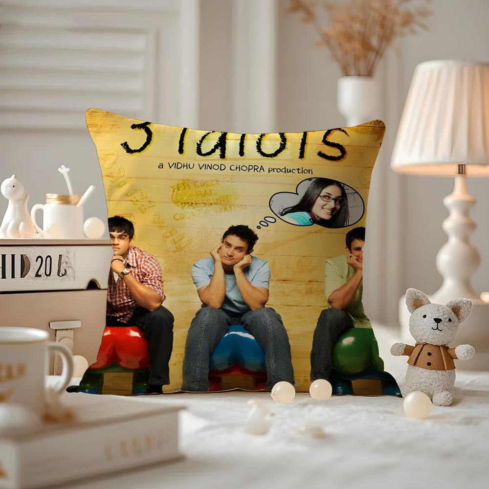 

3 IDIOTS Movie Sticky Cushion Cover Anti-dustmite Pillowcase Invisible Zipper Silky Short Plush Sofa Cushion Cover 12x12Inch