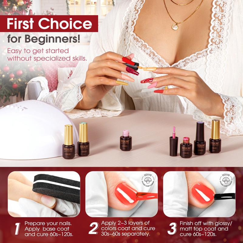 ROSALIND Nail Polish Set 20 Colos Nail Gel Semi Permanent with 3pcs Base Matt Top Effect Coat Gel Varnishes for DIY/Salon
