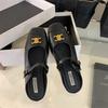 Retro Mary Jane Shoes Shallow Mouth Women's Shoes Bag Head Half Slippers Spring and Summer 2025 New Metal Buckle Flat Bottom Sandals
