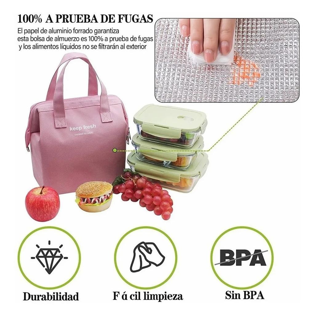 Insulated Lunch Bag Solid Color Oxford Cloth Waterproof Metal Zipper Portable Lunchbox for Commuting Pink