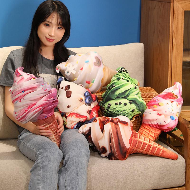 Simulation Ice Cream Plush Toy Soft Stuffed Food Delicious Dessert Doll Kids  Huggable Sleep Accompany Pillow Cushion Home Decor