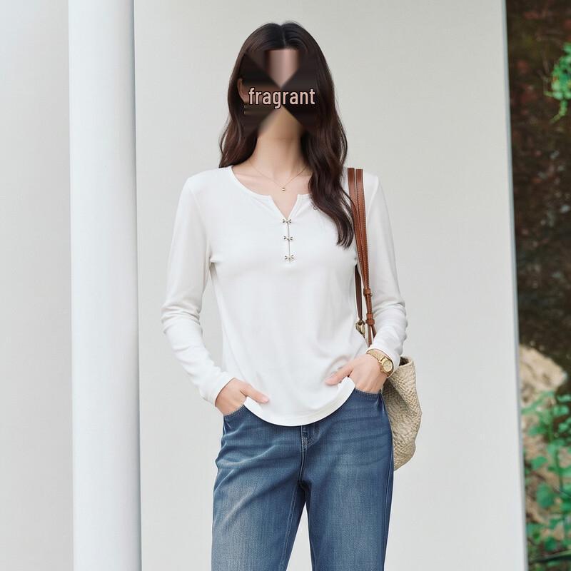La Chapelle Women's Henley Long Sleeve Graphic T-Shirt