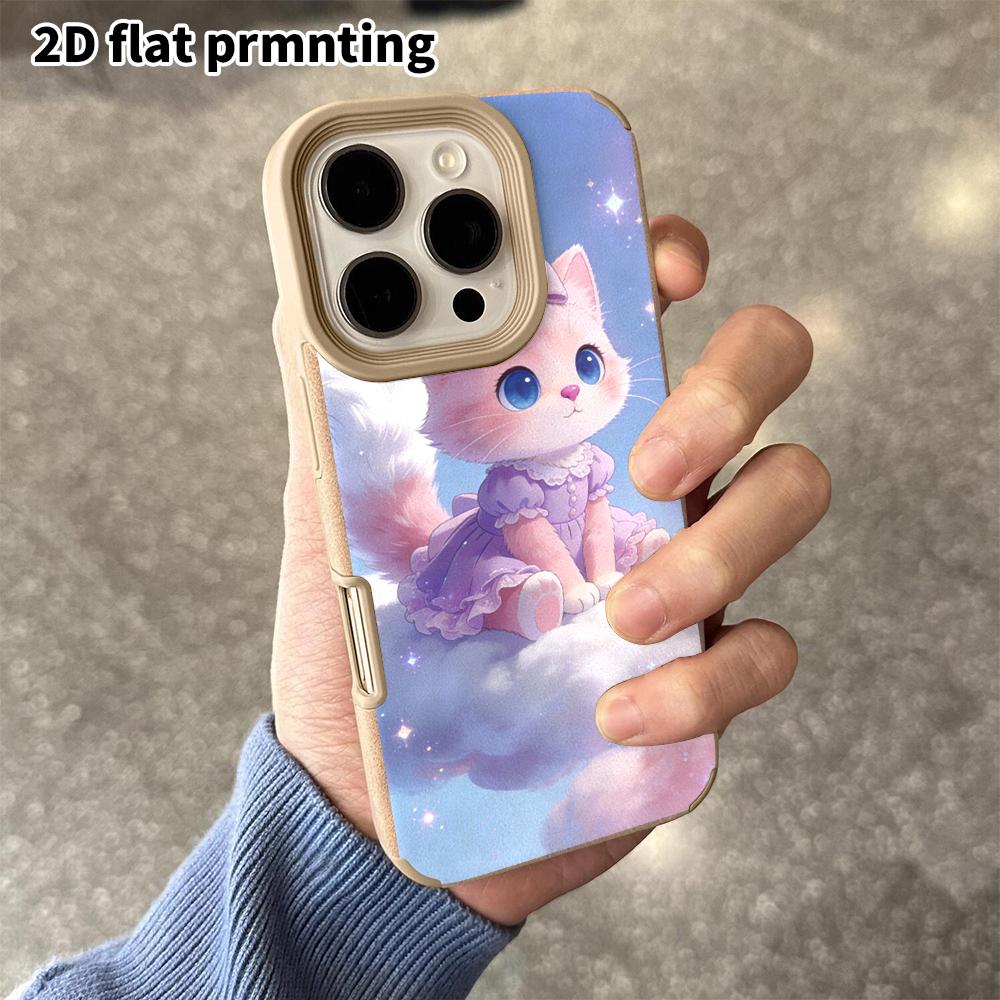 Phone Case: 2D Flat Lambskin Cases Suitable for iPhone 18 17 16 15 14 13 Pro, Pink Kitten, Christmas and Halloween Gifts