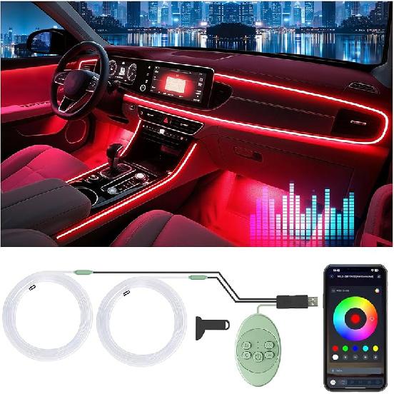 6 In 1 Car Led Strip Lights With App Control, RGB Colors Interior Car Lights, Ambient Led Lighting Kit, 4 Light Flashing Modes, USB Neon Accessories