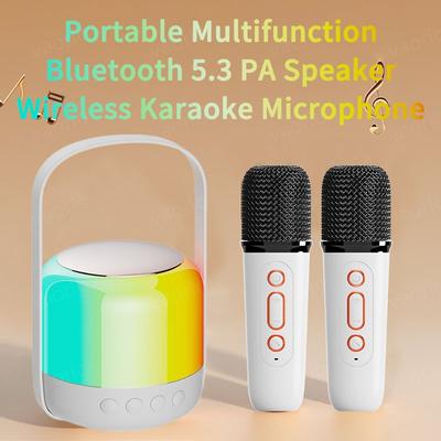 Tragbares kabelloses Karaoke-Gerät mit Doppelmikrofon, Bluetooth, PA-Lautsprecher, KTV-DSP-System, HiFi-Stereosound, bunte RGB-LED-Leuchten