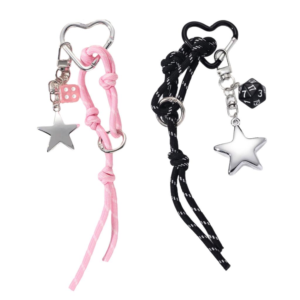 Lovely Heart Keychain Braided Rope Keyring Star Car Key Chain Backpack Handbag Charm Bag Charm Bag Pendant Ornaments