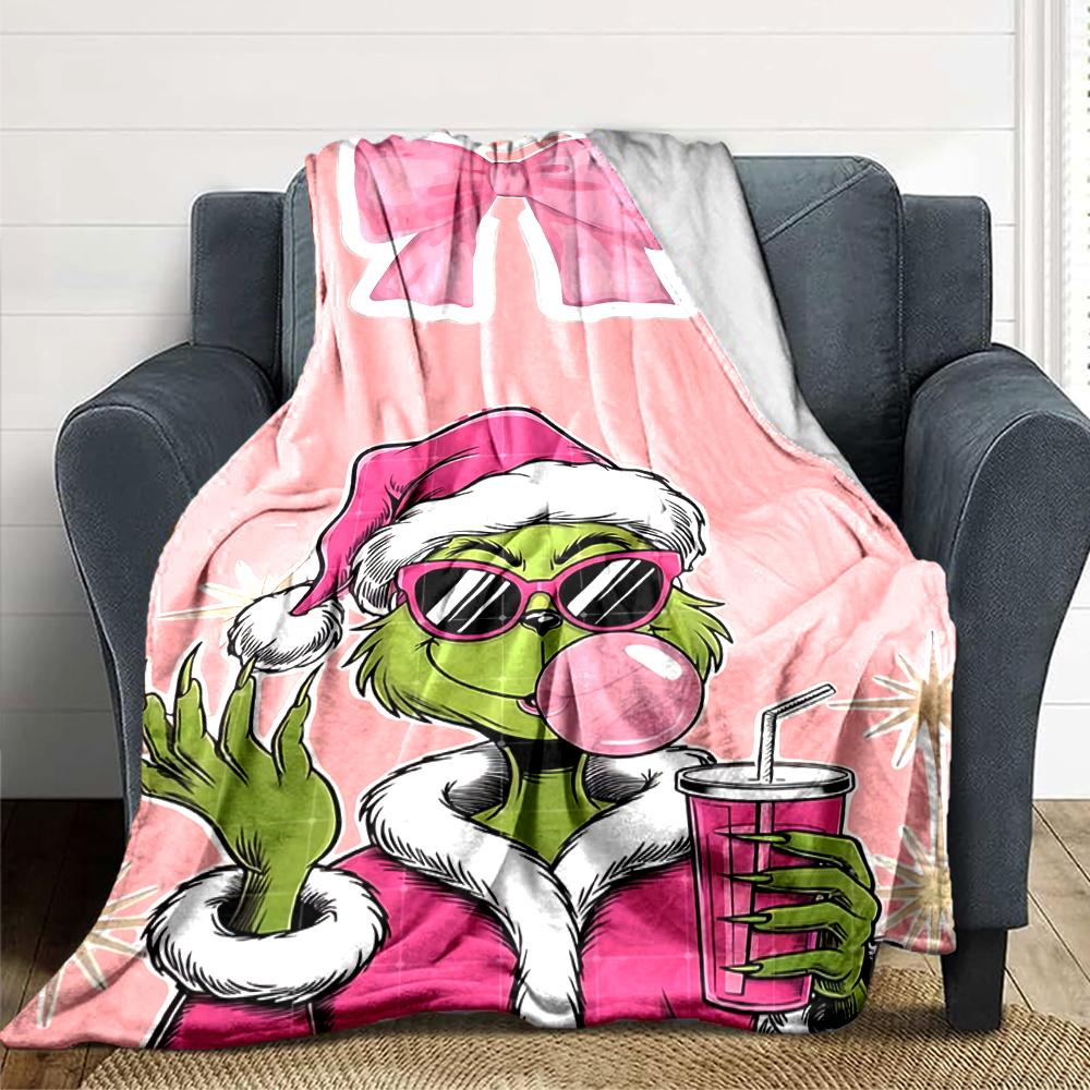 Couverture Célébration de Noël Grinch Couverture Douce pour Maison Chambre à Coucher Lit Canapé Voyage Bureau Couverture de Noël Unie