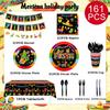 161pcs Mexican Party Paper Tableware Set - Mexican Fiesta Plates Cups Napkins Tablecloth Banner etc Fiesta Party Decorations Tableware