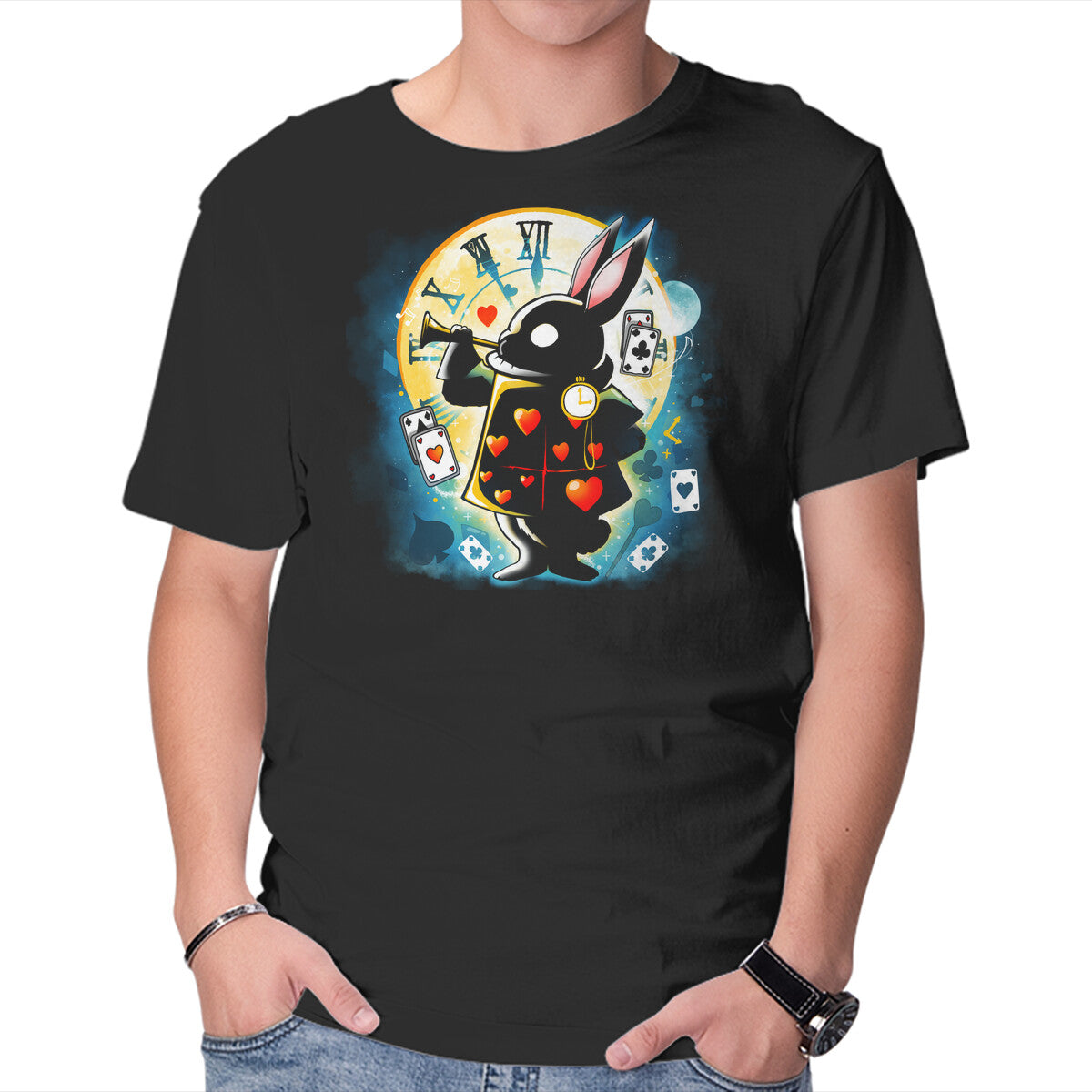 Unisex Crew Neck T-Shirt White Rabbit Graphic Short Sleeve Casual Tee S