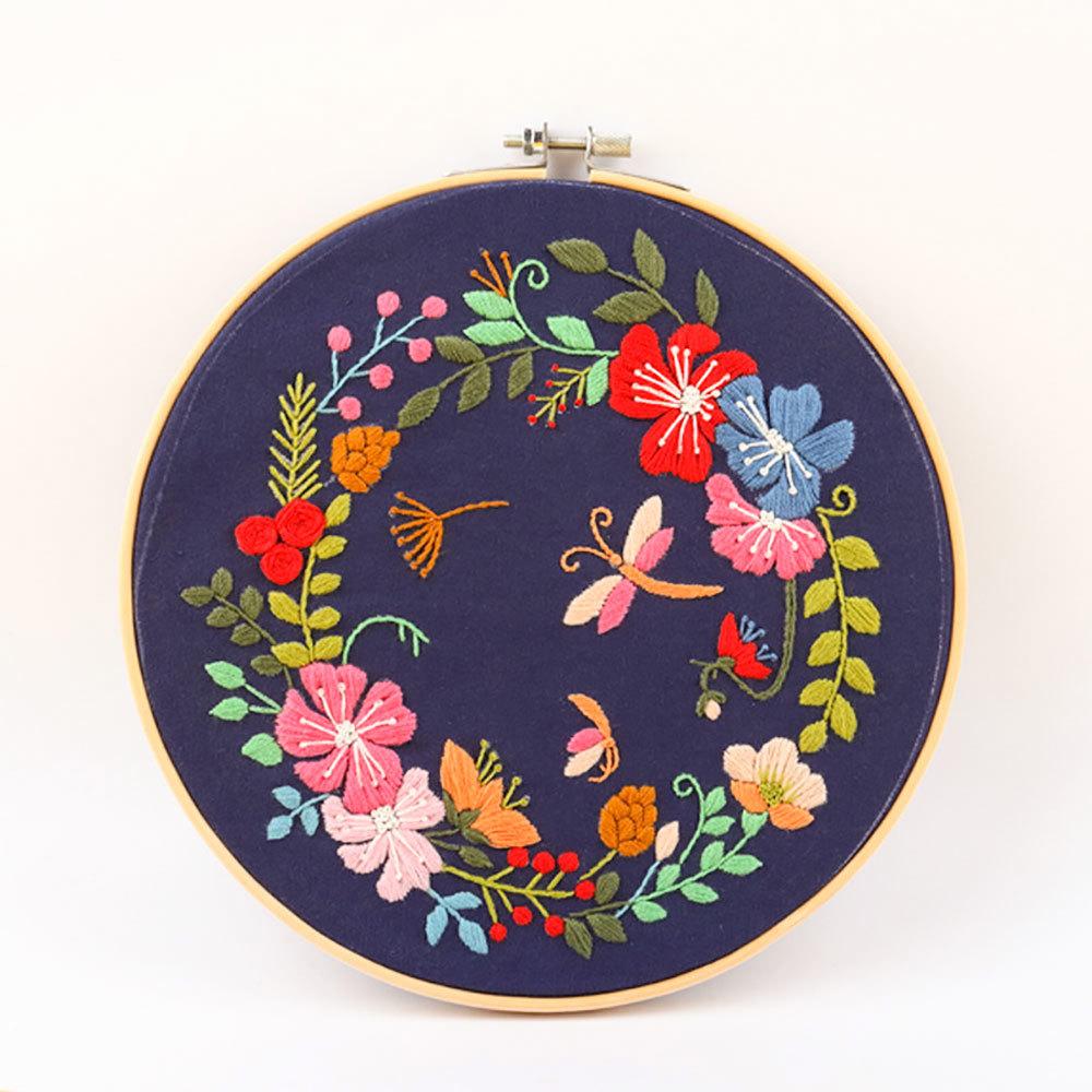 DIY Embroidery Material Kit Floral Pattern Printed Simple Cross Stitch Punch Needle Set Handwork Needlework Craft Painting Decor
