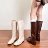 Cowhide Version~ 2025 New Square Head Straight Boots Women's Versatile Knight Boots Temperament Pleated Pile Boots Women