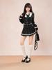 Women's Double-Breasted Black Striped Jacket & Pleated Skirt Set - Japanese Academy Style, Autumn/Winter Collection