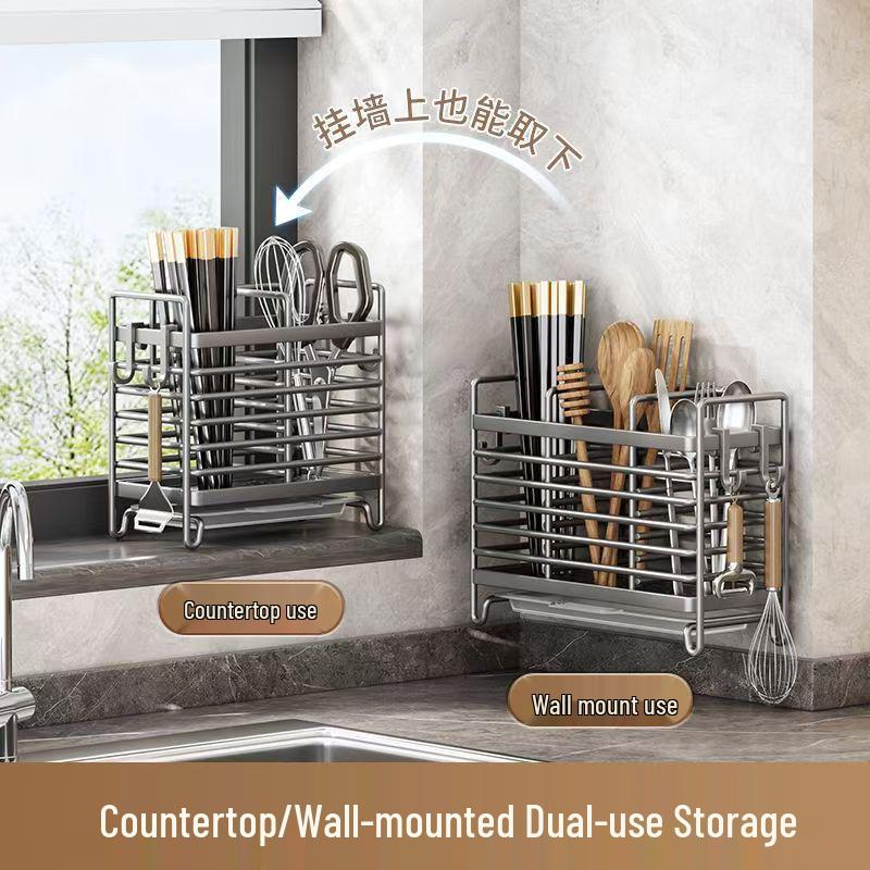 Wall-Mounted Stainless Steel Utensil Holder: Chopstick, Knife & Spoon Storage Rack