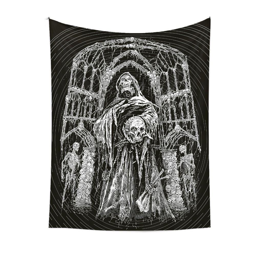 Psychedelic Black Skeleton Tapestry Gothic Wall Rug Wall Hanging Blanket  Home Decoration