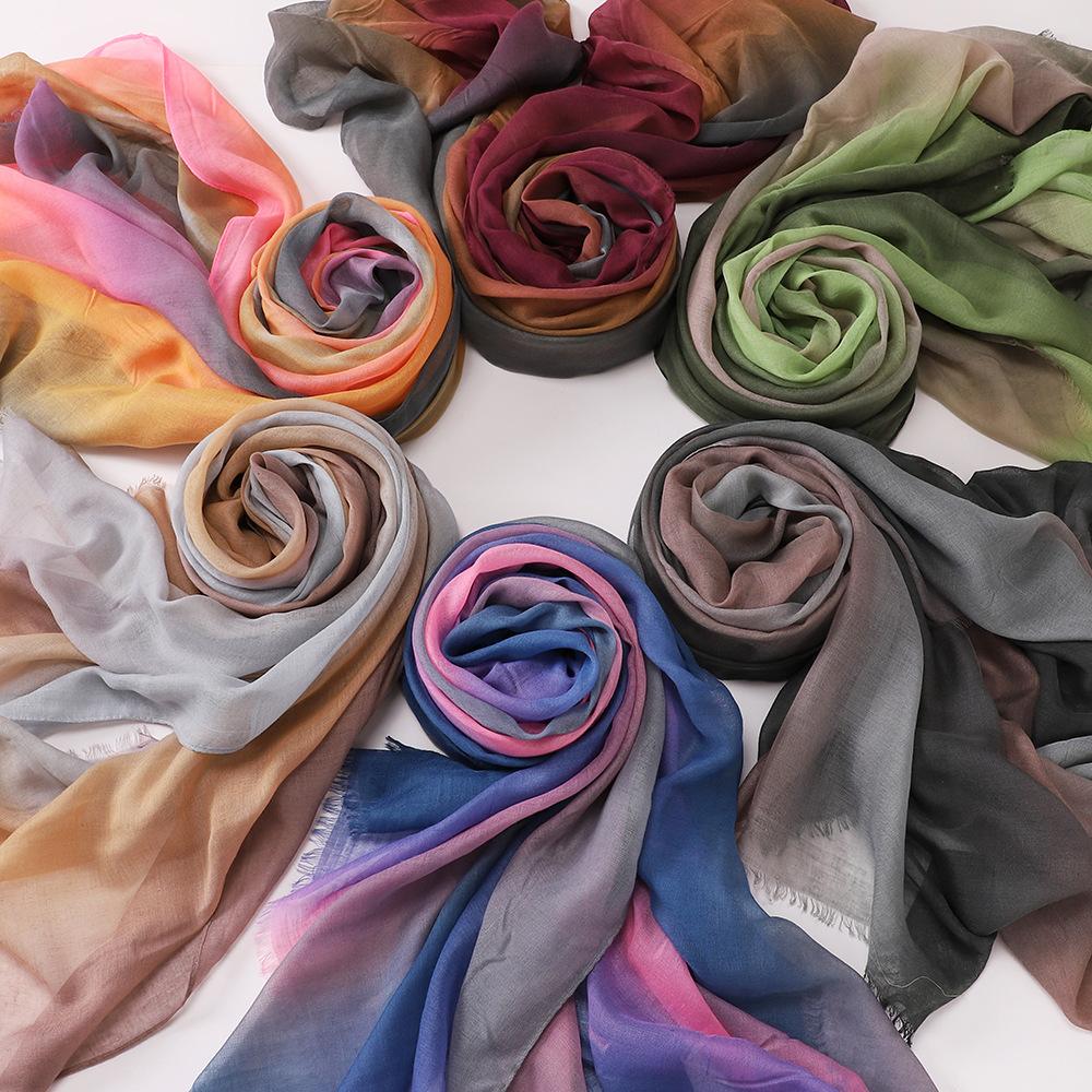 New Gradual Change Color Splicing, Casual Women's Hand-painted Scarf, Head Scarf, Headscarf