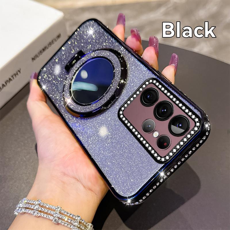 KEYSION Glitter Jewelled Magnetic Phone Case for Samsung Galaxy S22 Ultra S21+ Plus S20 FE Makeup Mirror Stand Shockproof Cover