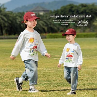 T-shirt in Cotone Stile Coreano Dipinta a Mano per Bambini Nausicaa Primavera 2025 - Manica Lunga Carina per Ragazzi e Ragazze