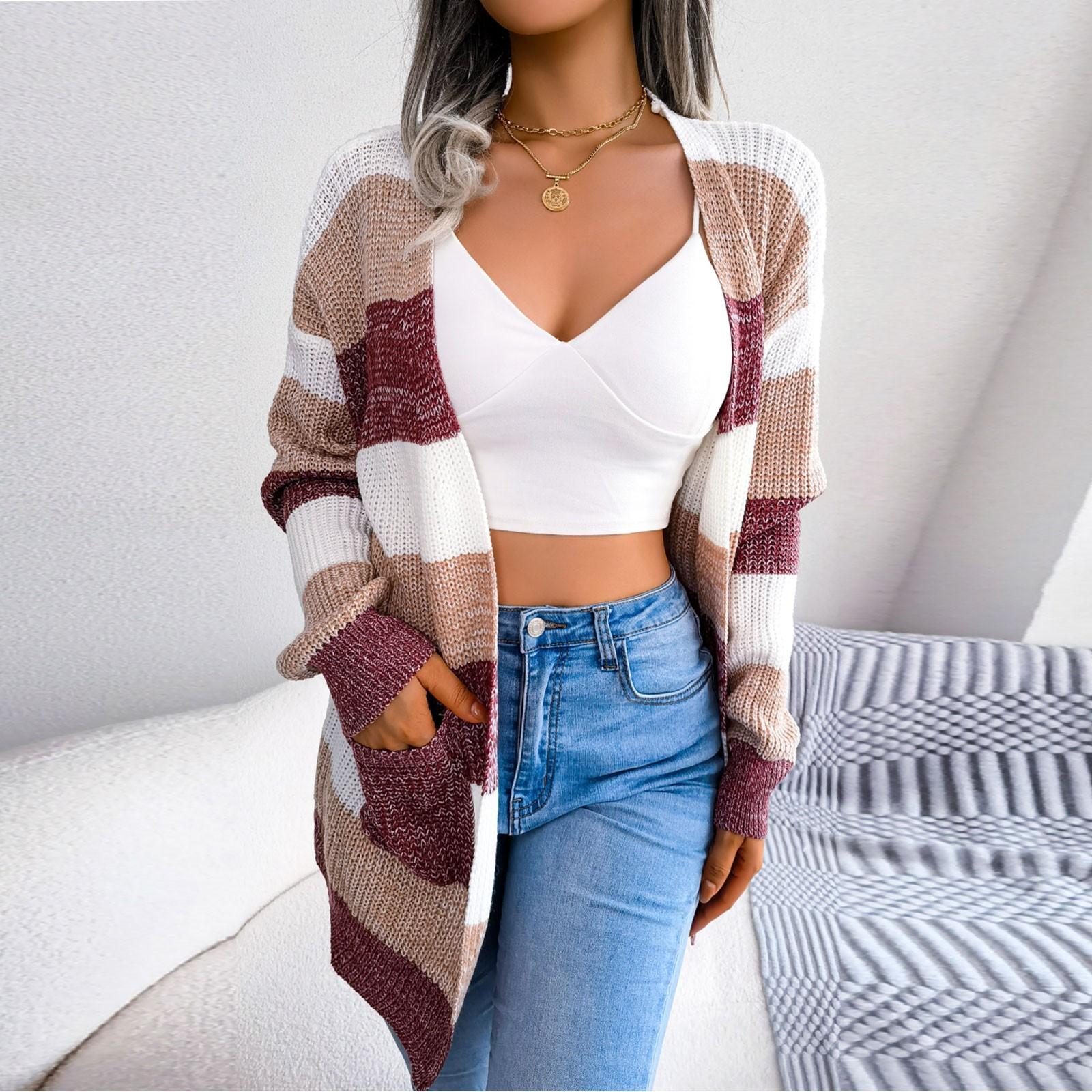 

Женский длинный вязаный кардиган с открытой передней частью M винный