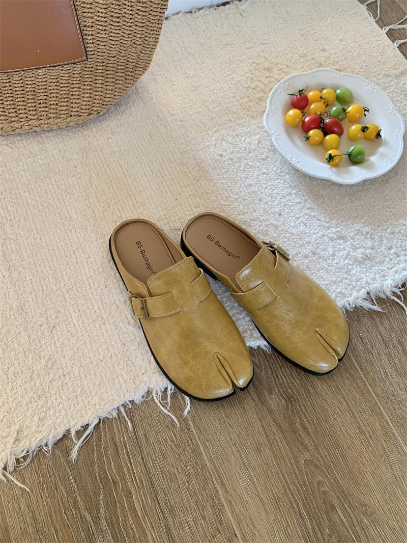 

Fashion IPPEUM Flats Shoes For Women Mules PU Leather Split Toe Slippers 2025 New Summer Loafers 225 жёлтый