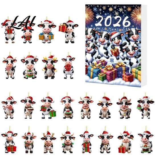 Creative Holiday Gift for Cow Lovers Christmas Ornament Advent Calendar 2026 24 Days 2D Acrylic Hanging Pendant Durable Decor Countdown Calendar Pcs