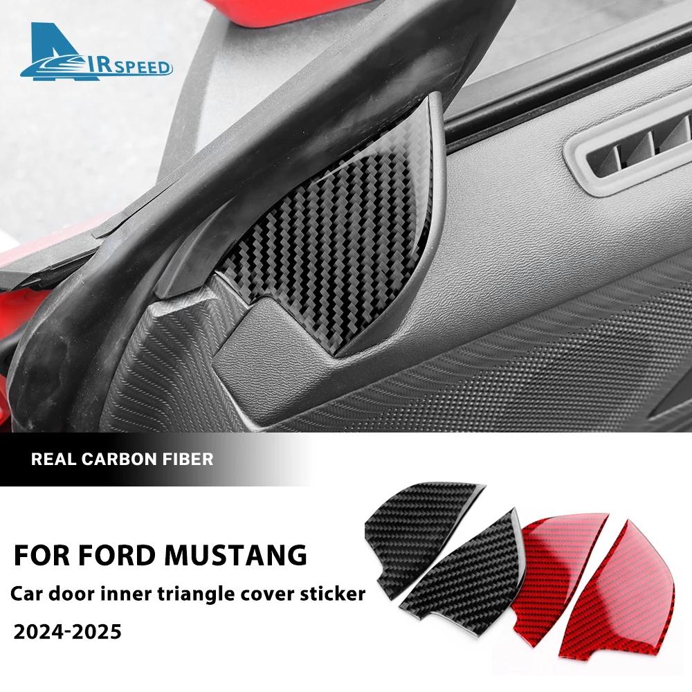 Real Soft Carbon Fiber Sticker For Ford Mustang GT Dark Horse EcoBoost 2024 2025 2026 LHD RHD Car Door Inner Triangle Panel Trim