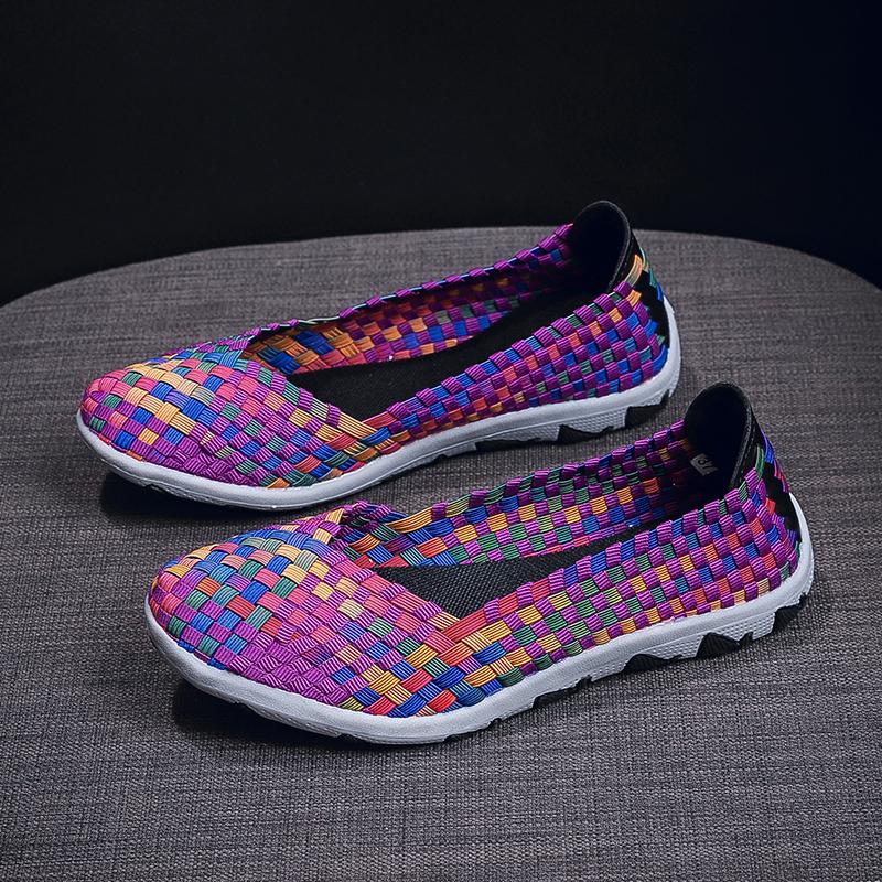 Fashion Summer Women's Handmade Woven Soft Soled Flat Bottomed Colorful Outdoor Fashion Walking Lazy Casual Single Shoes Large Size 42