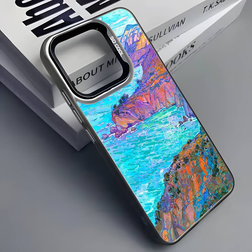 Bunte Ölgemälde Landschaft Handyhülle Für iPhone 16 15 14 13 12 11 Pro Max Grau Schwarz Handyhüllen Matt Laser Metallisch Aurora Funda