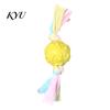 Interactive Pet Training Tool Dog Tug Toy, Rubber Ball Chew Toy with Fabric Strips, Teeth Cleaning for Small Dogs Dental Health Boredom Relief Energy