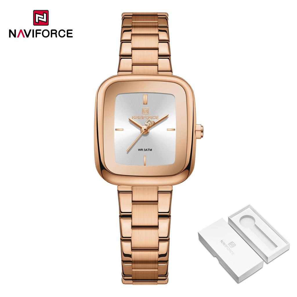 NAVIFORCE Original Simple Women Quartz Watch Square Case Stainless Steel Strap 3ATM Waterproof Lightweight Casual Fashion Women Watch NF5075
