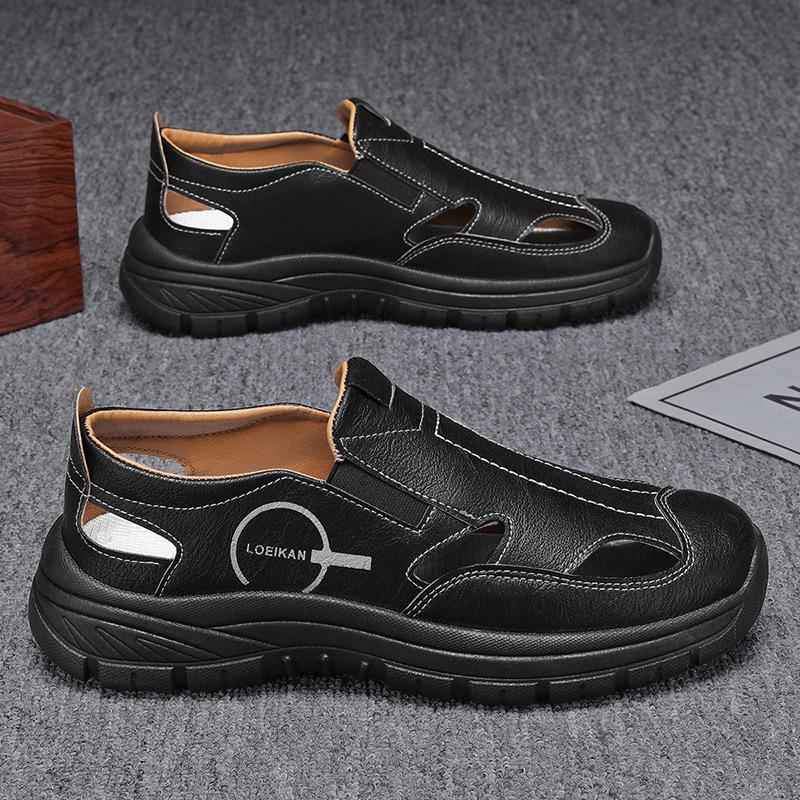 

Мужские сандалии 2025 года, новые дышащие повседневные туфли-бини с мягкой подошвой, обувь для походов на пляж, мужская обувь 44 чёрный