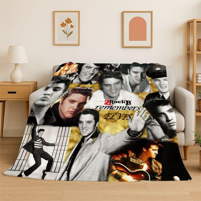 Coperta morbida in flanella retrò The King E-Elvis Presley, Coperta accogliente per letto, Divano, Divanetto, Camera da letto, Soggiorno, Viaggio, Picnic