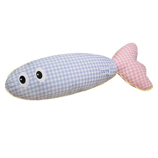 Stuffed Long Fish Pillow Cute Plaid Fish Cuddly Plush Toy Leg Pillow Back Support Headboard Cushion for Side Sleeping Sitting